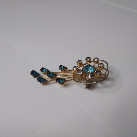 Vintage Blue And Gold Decorative Brooch Pin - Picture 6 of 13